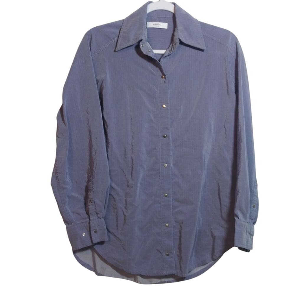 Roseanna Slate Blue Pinstripe Button Down Shirt Preppy Office Career Size 34